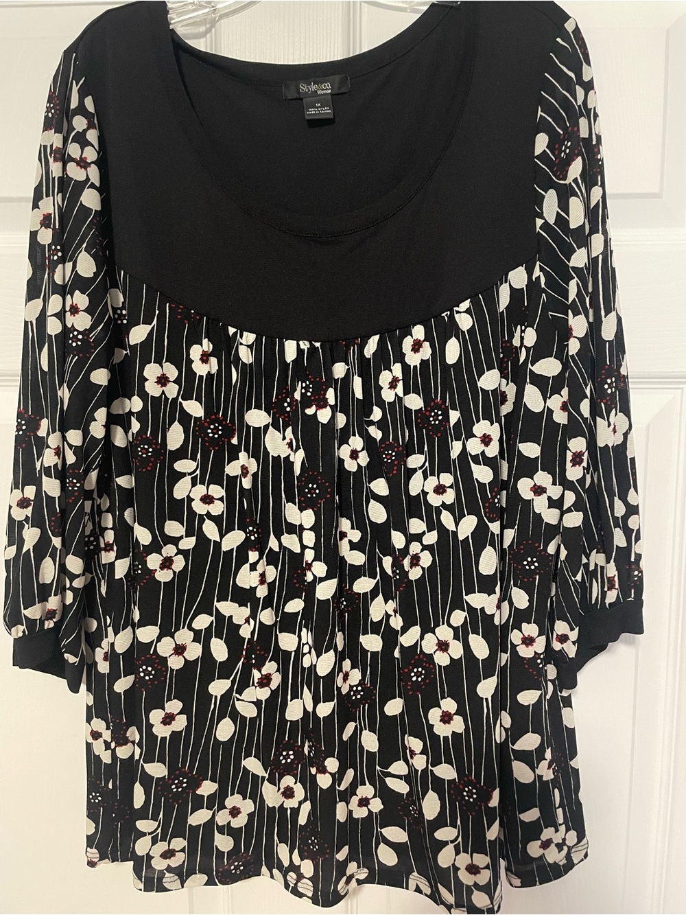 Style & Co. Floral Black Women's Top Size 1X